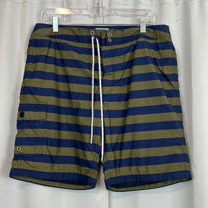 J. CREW Men W34 Long Board Shorts Swim Trunk‎ Stripe Cargo Drawstring Velcro Tie